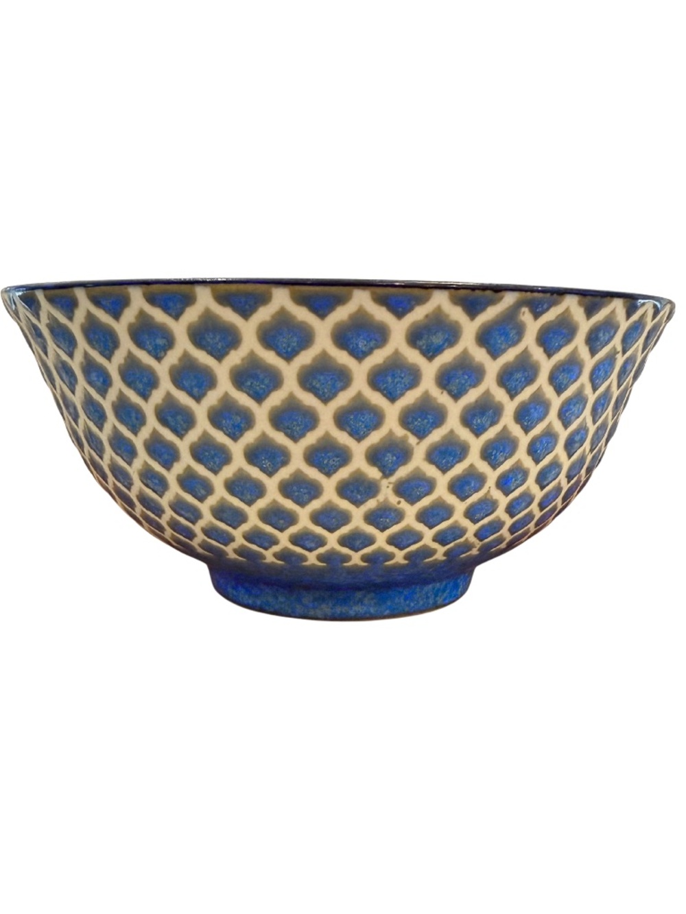Blue Porcelain Bowl - Mid-Size with Blue and White Geometric Pattern